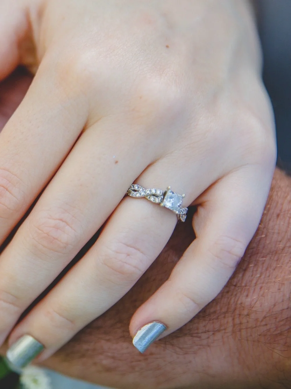 Three-Stone Sterling Silver Engagement Ring with Clear Stones - White